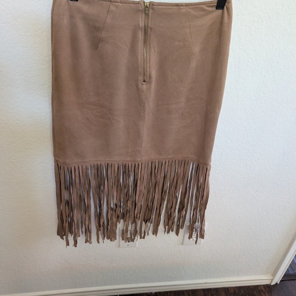 Haute Monde Tan Suede Fringe Pencil Skirt - Picture 2 of 4